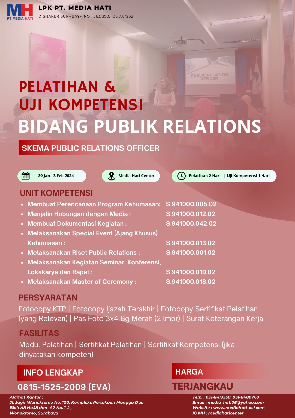 INFO PELATIHAN & UJI KOMPETENSI 29 JANUARI -  03 FEBRUARI 2024